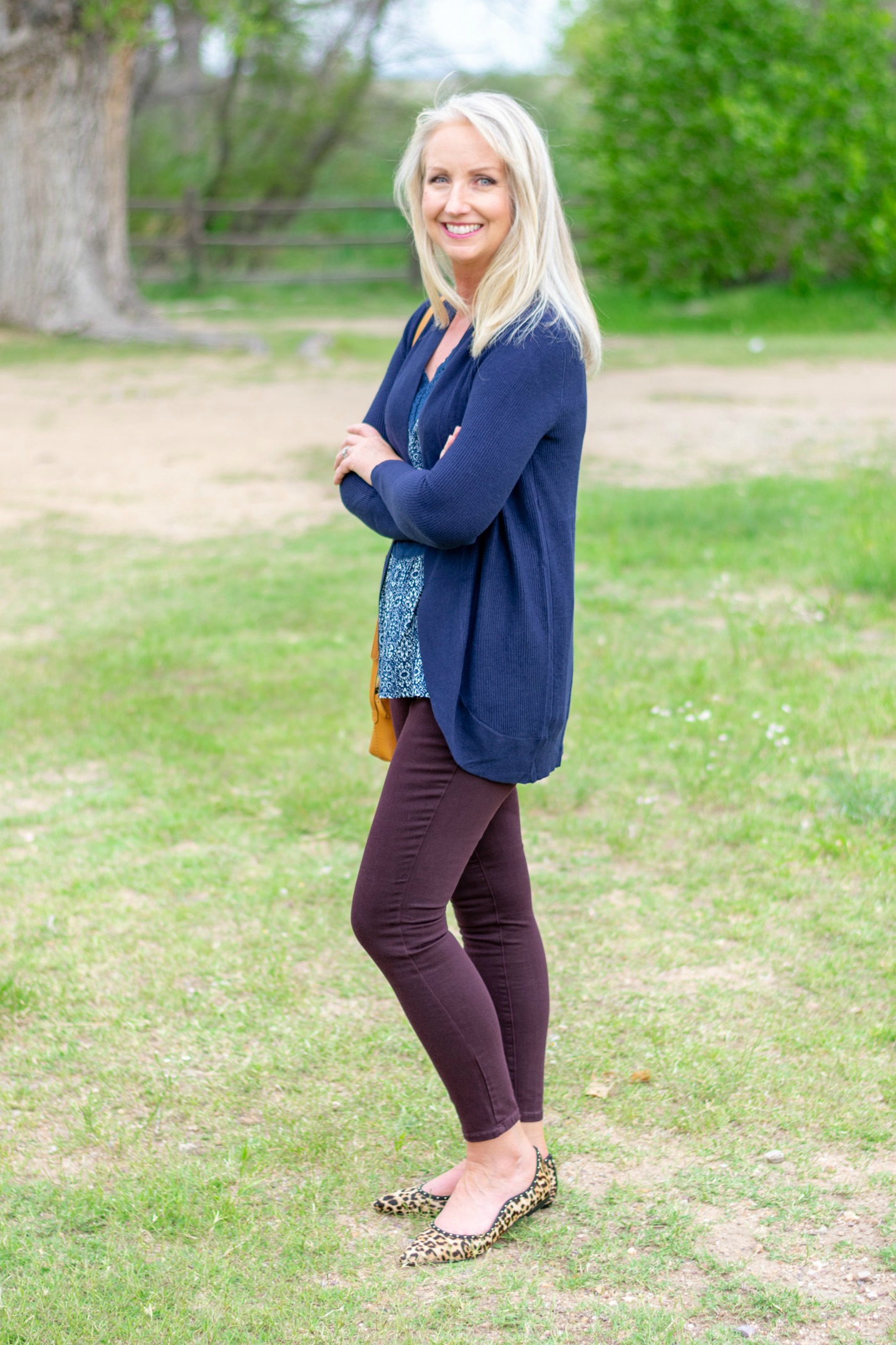 Casual Friday with Colored Denim & Cardi