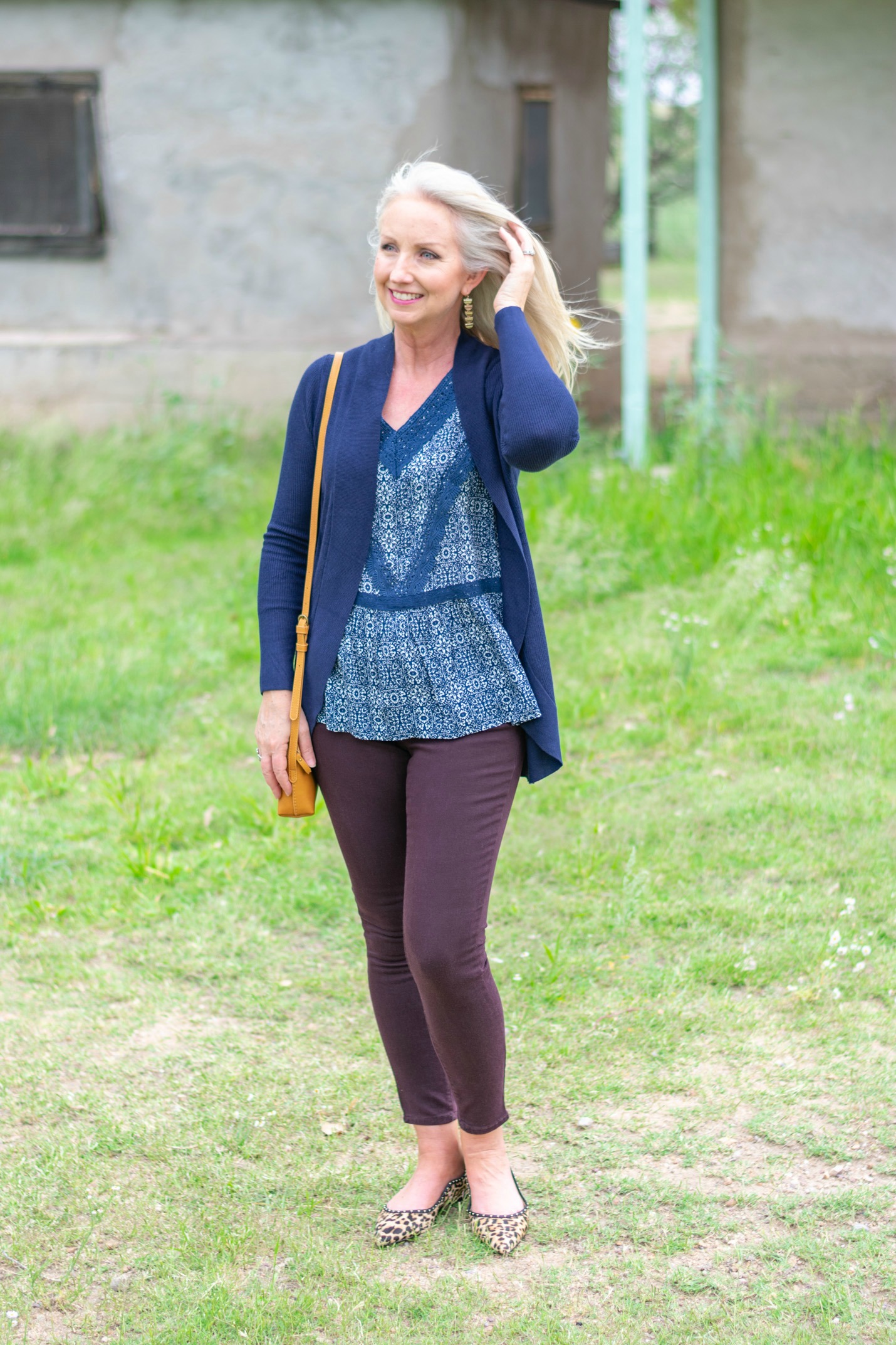 Casual Friday with Colored Denim and Cardi