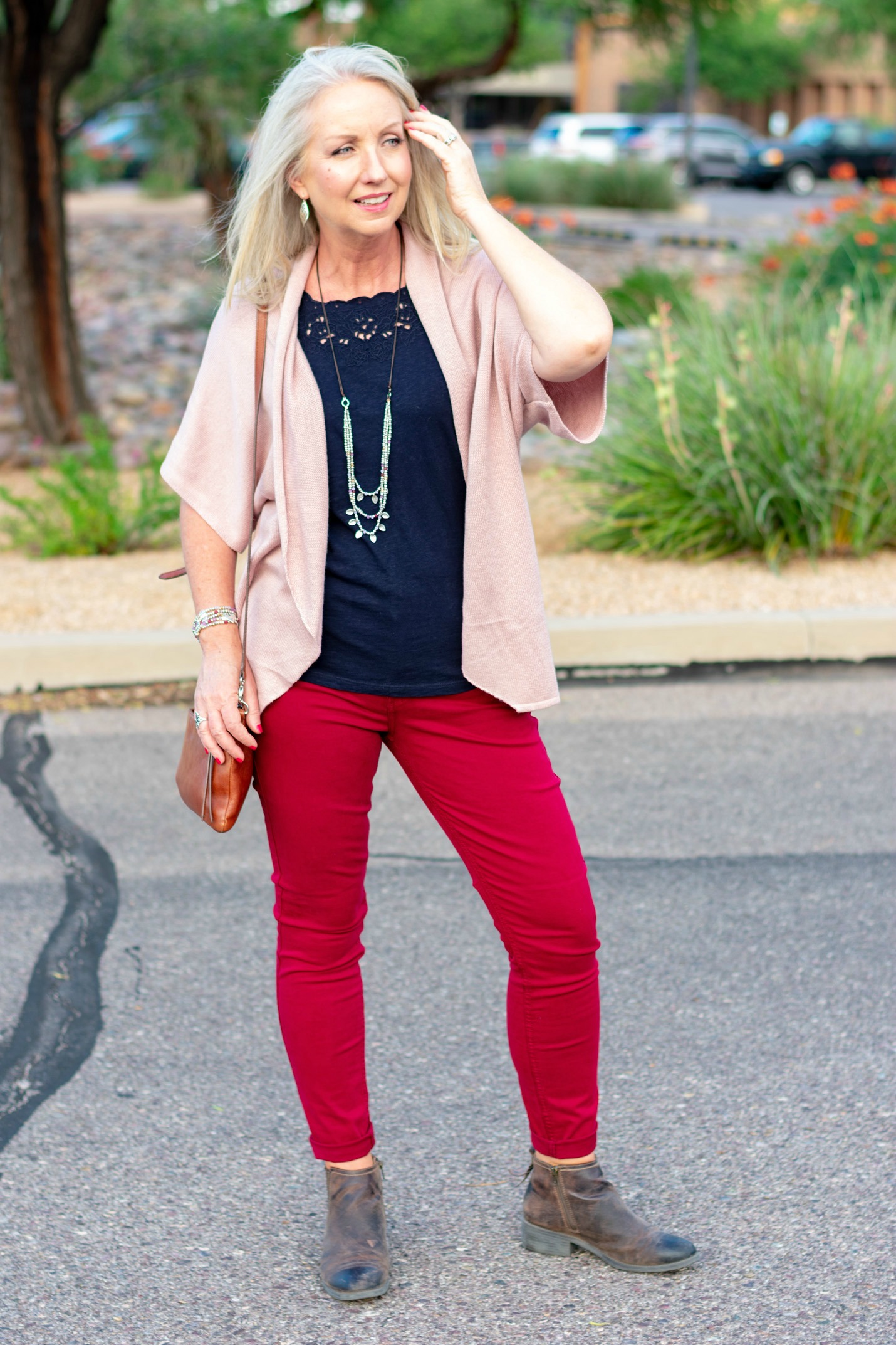 Dolman Sleeve Cardigan with Colored Jeans