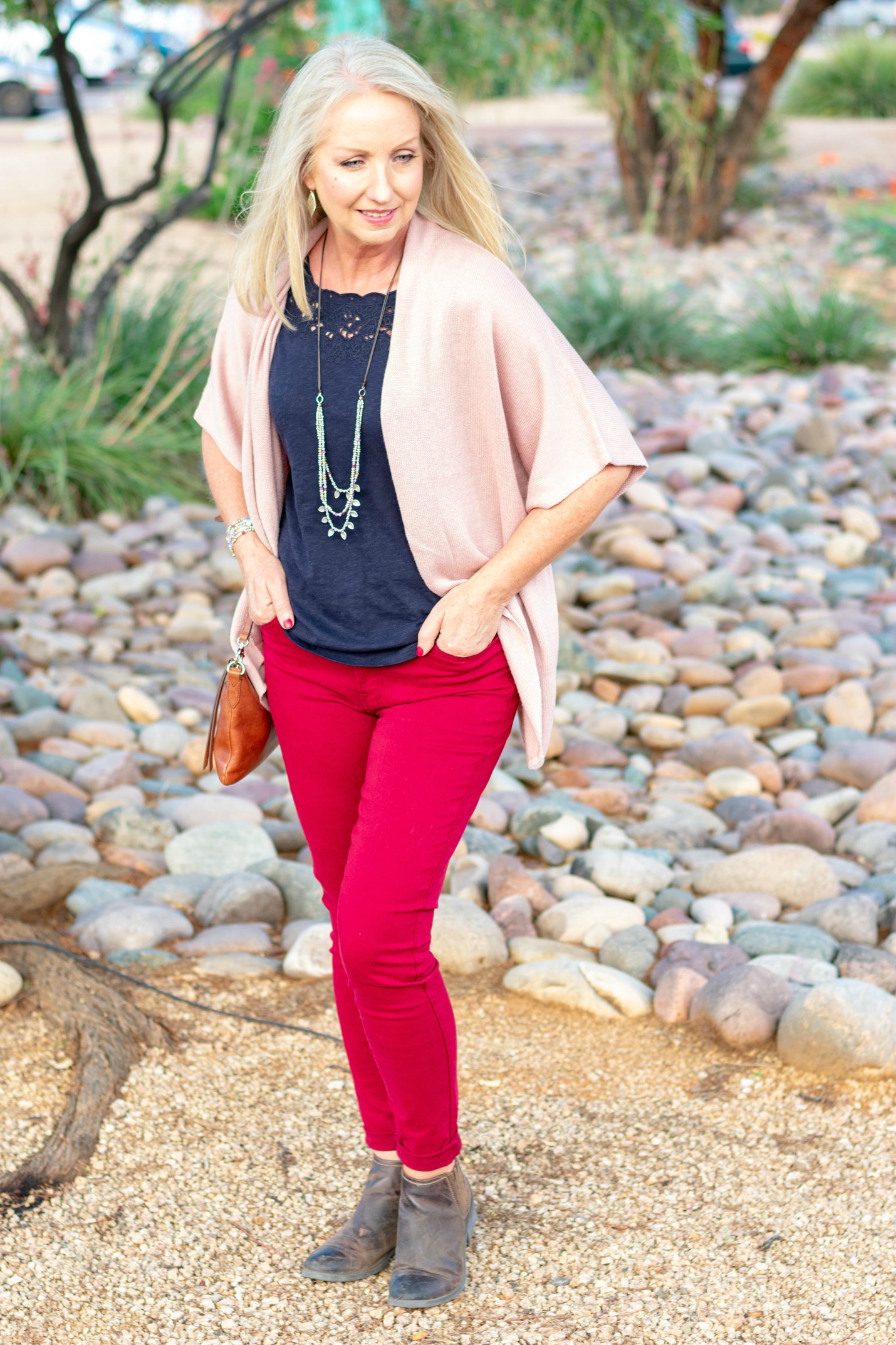 Dolman Sleeve Cardigan with Colored Jeans