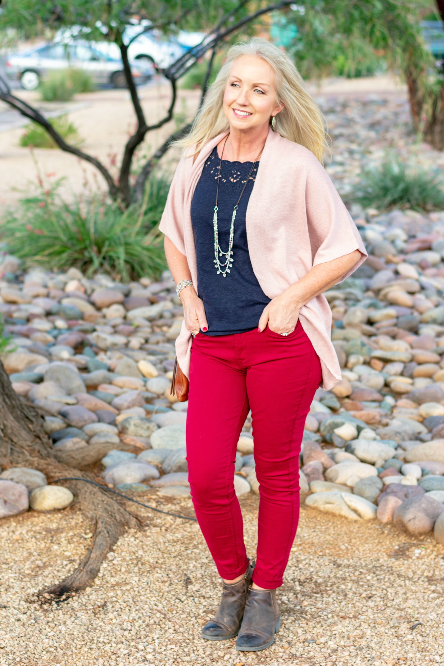 Dolman Sleeve Cardigan with Colored Jeans 