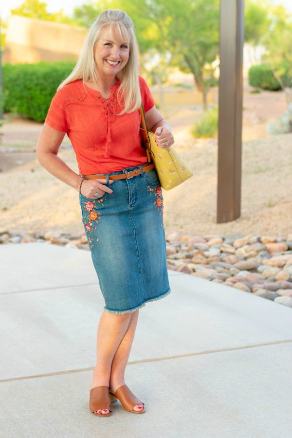 Styling Reba - Embroidered Denim Skirt - Dressed for My Day