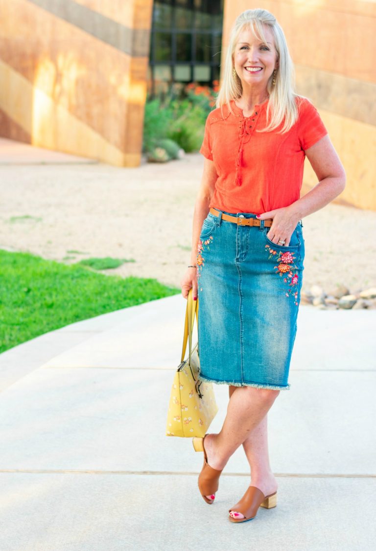 Styling Reba - Embroidered Denim Skirt - Dressed for My Day