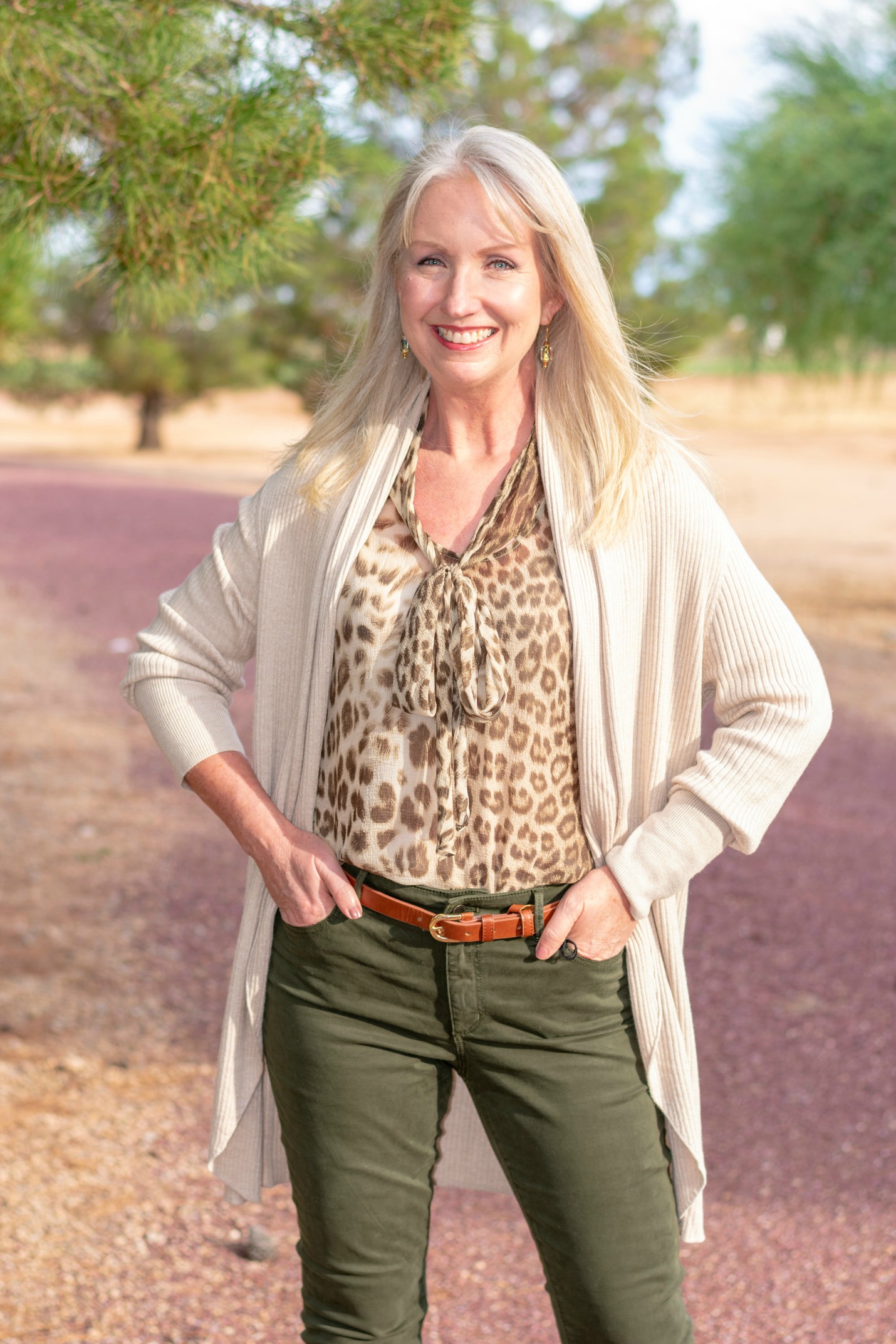 Colored Jeans and Leopard Print Blouse
