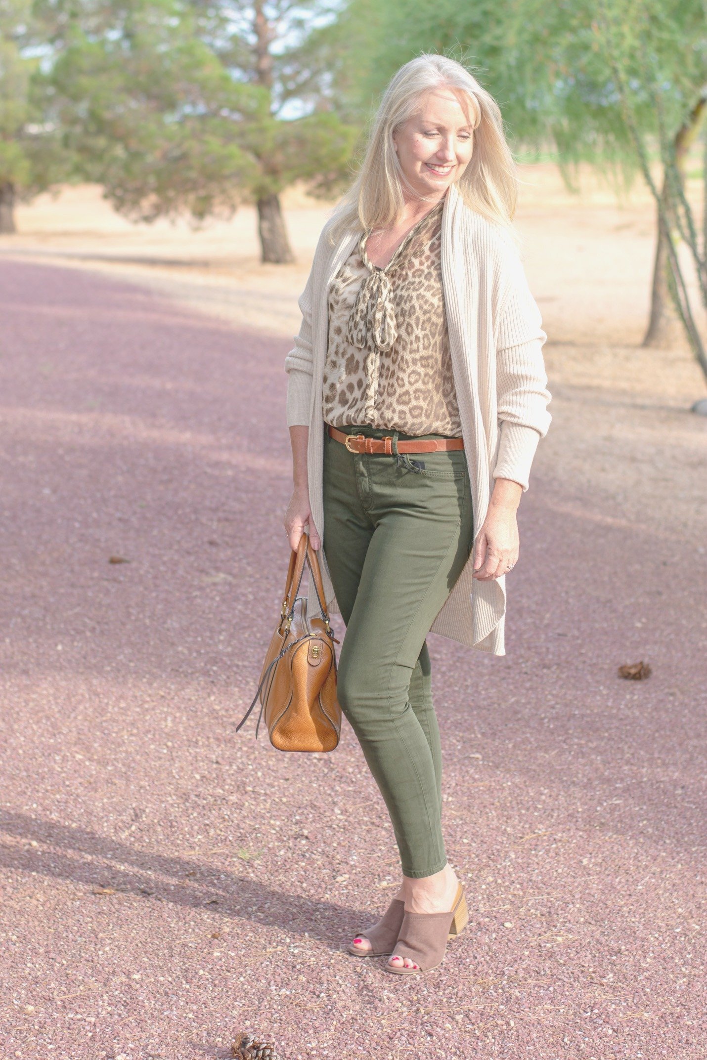 Colored Jeans and Leopard Print Blouse