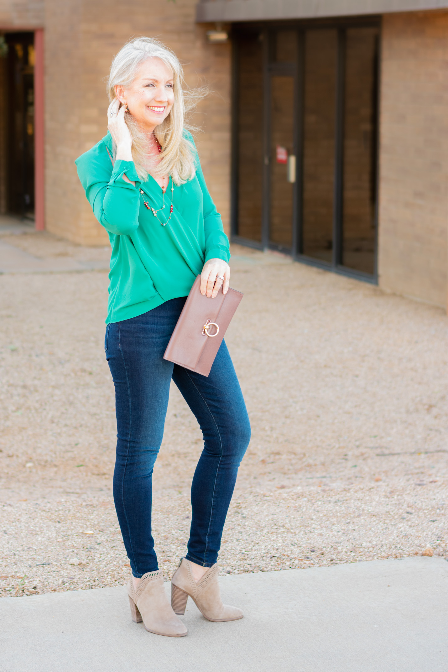 Cutout Surplice Top + Skinny Jeans for casual date night