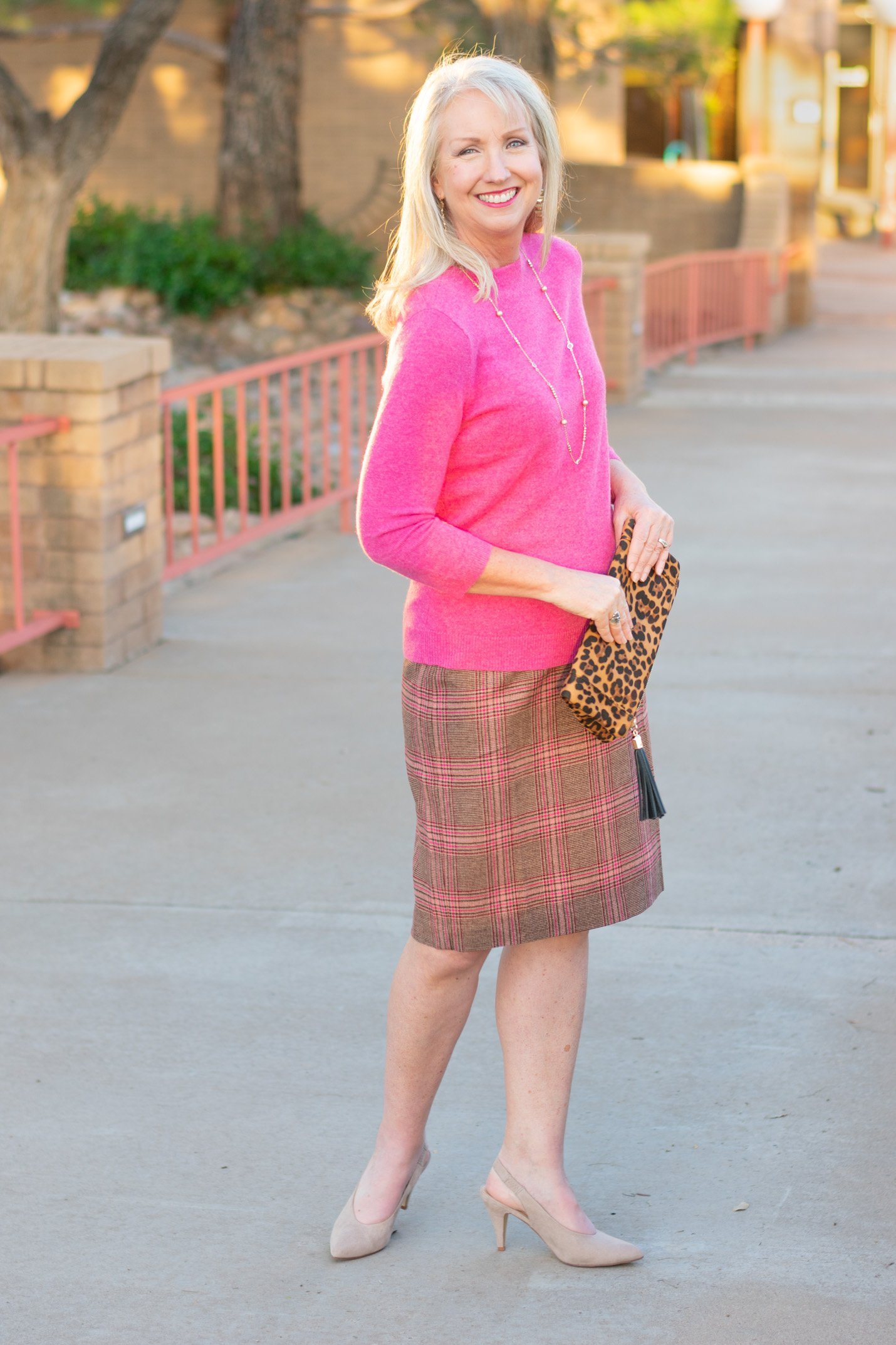 Skirt and Cashmere Sweater in Soft Shades of Fall