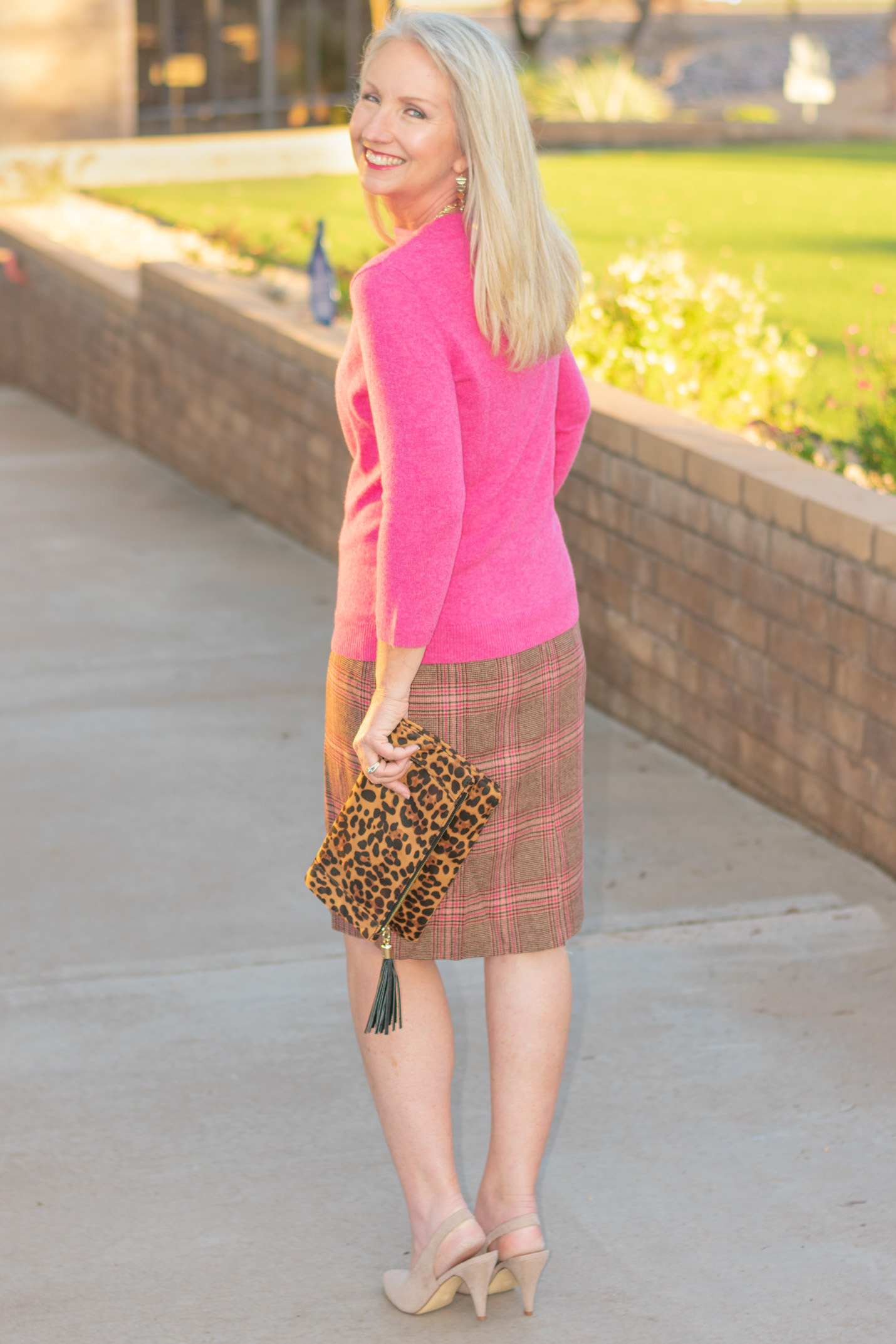 Skirt and Cashmere Sweater in Soft Shades of Fall 