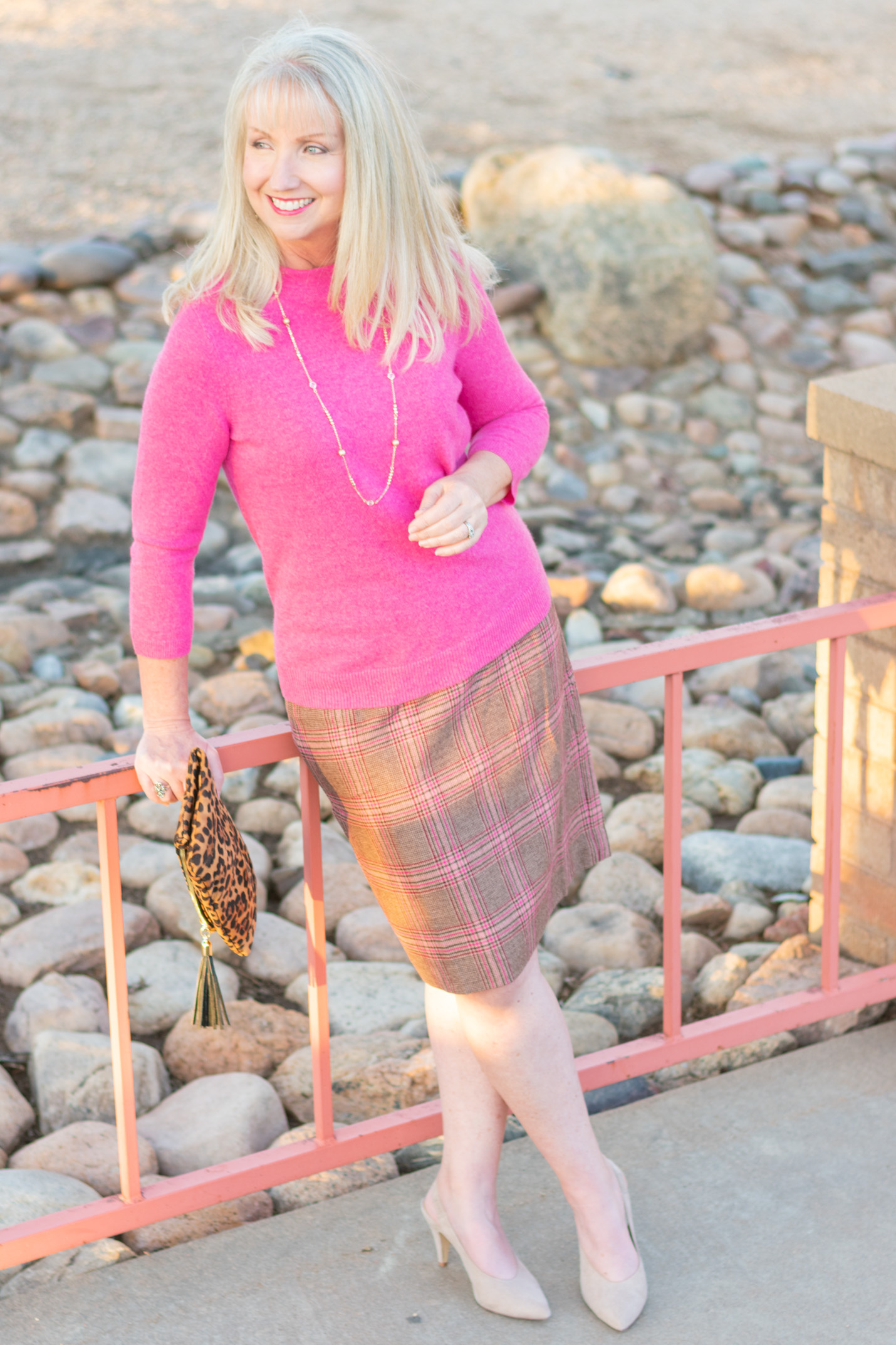 Skirt and Cashmere Sweater in Soft Shades of Fall 