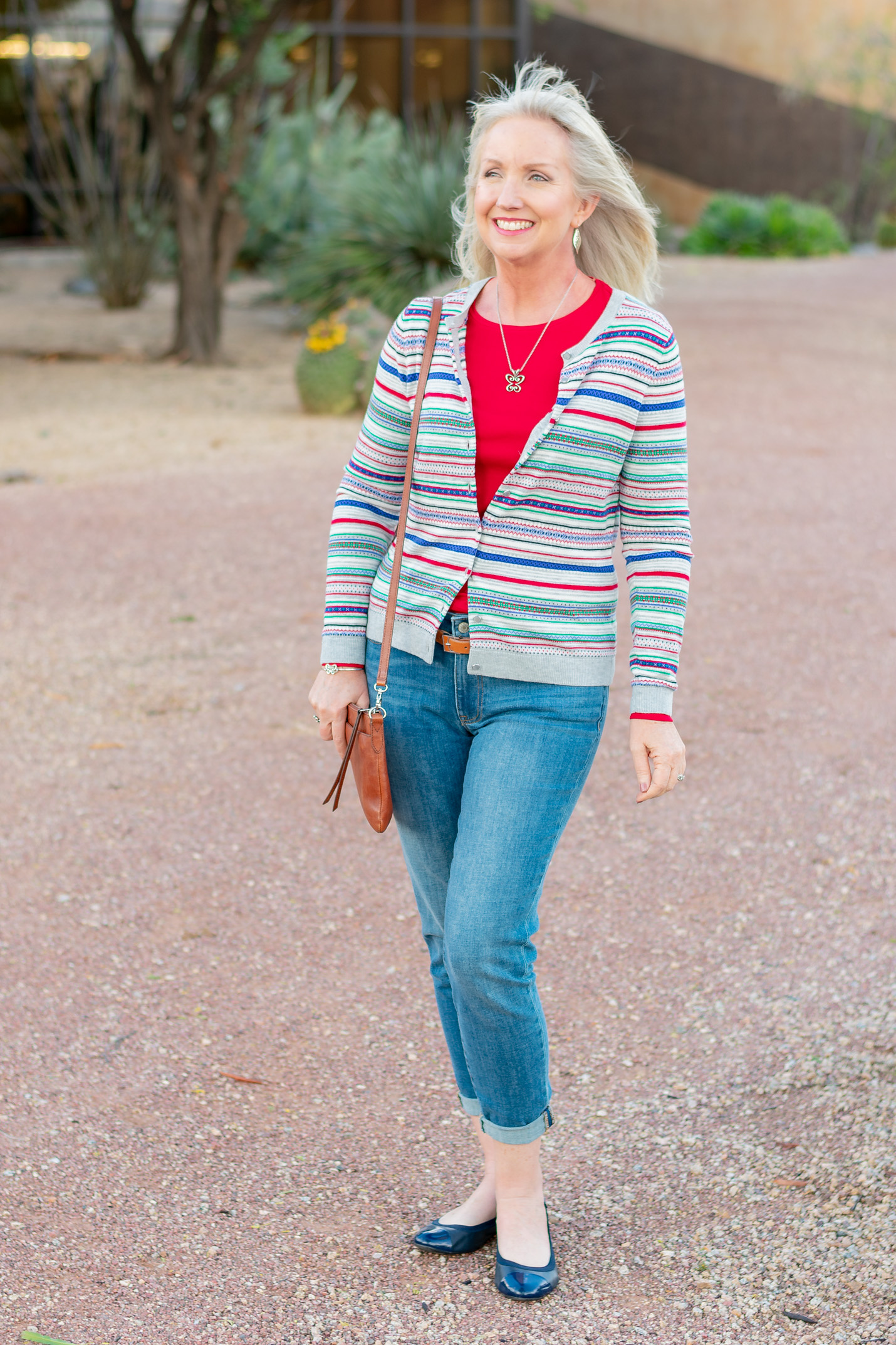 Colorful Striped Cardigan and Girlfriend Jeans 