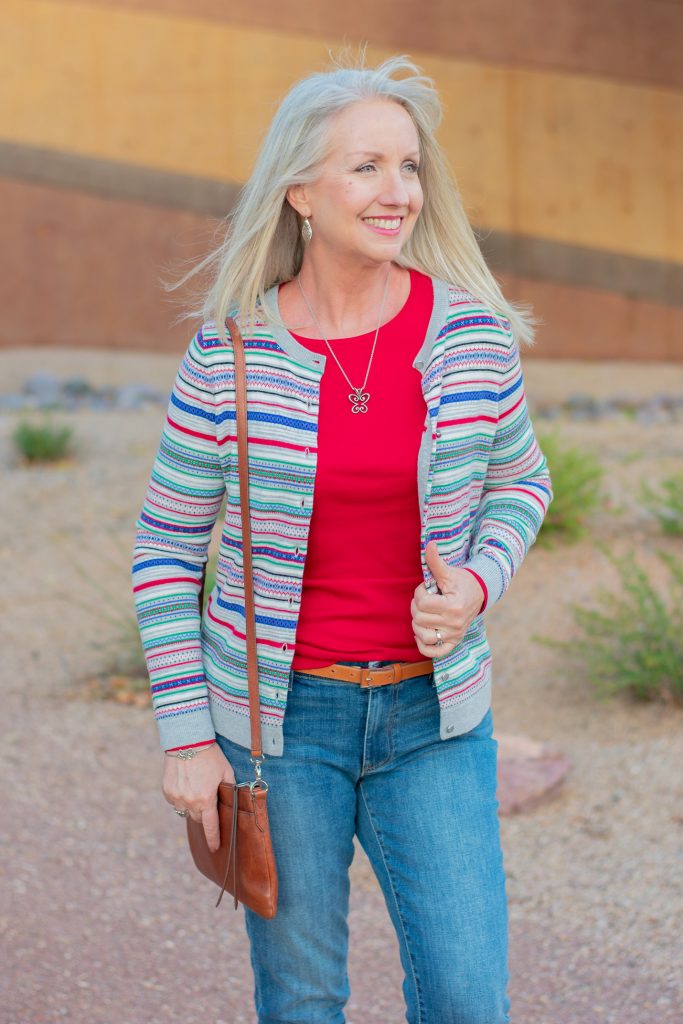 Colorful Striped Cardigan + Girlfriend Jeans = Just for Fun - Dressed ...