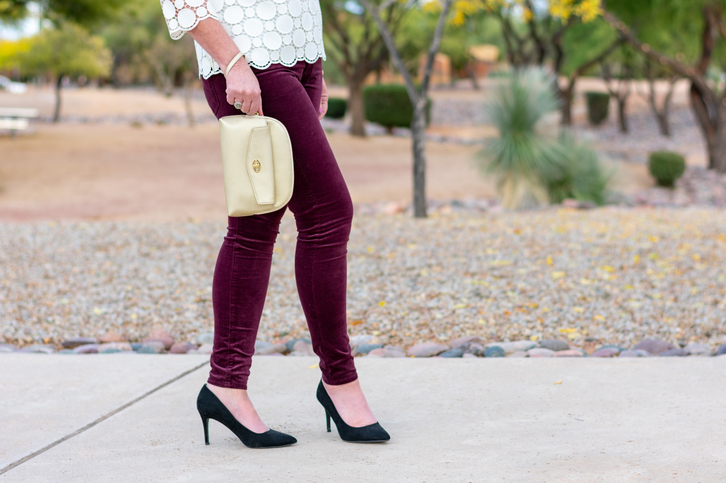 Velvet Jeans + Lace Top for Holiday Party