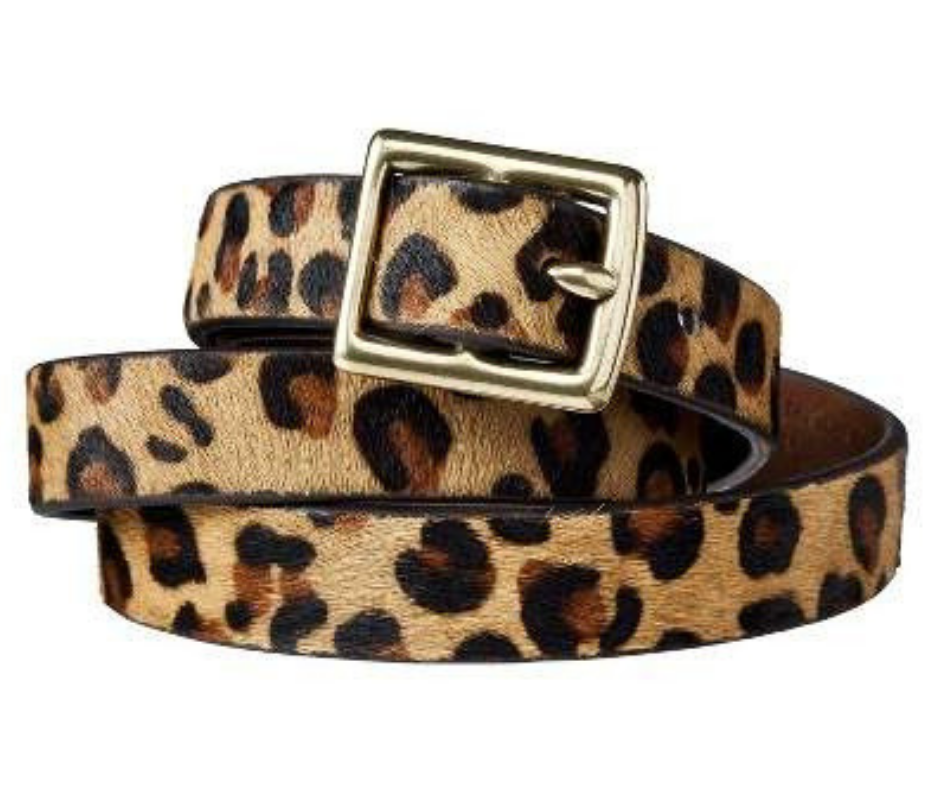 April Favorites - leopard print calf hair belt from Target