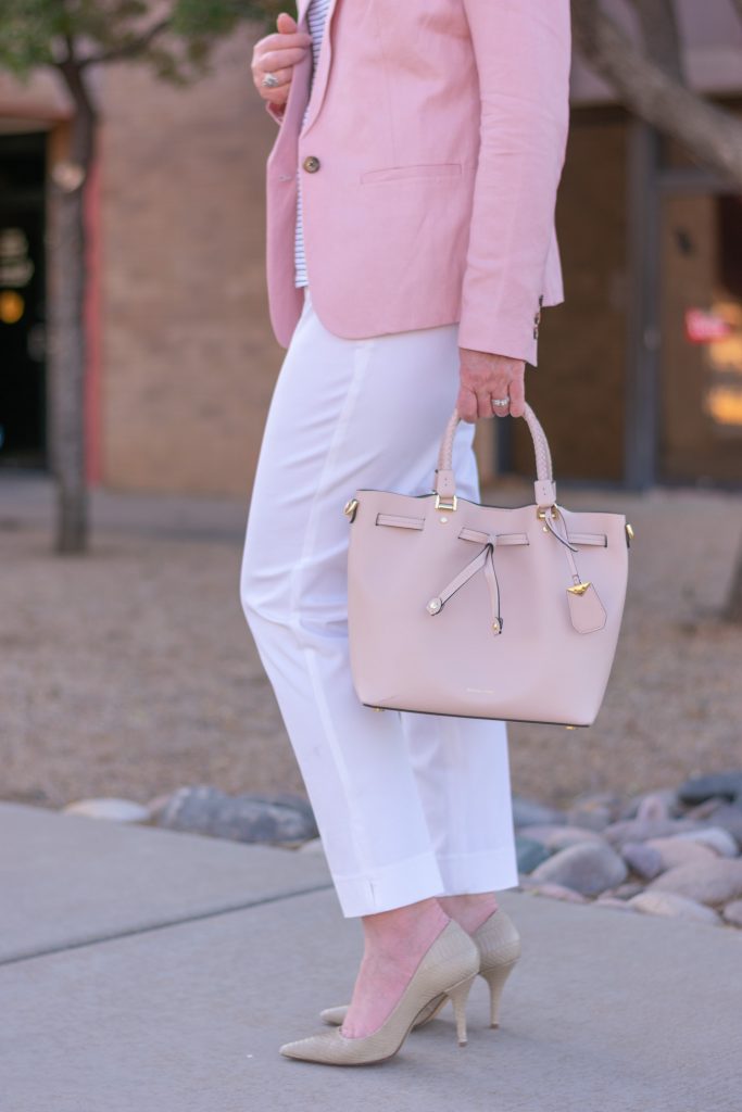 Blush Pink Blazer + White Pants