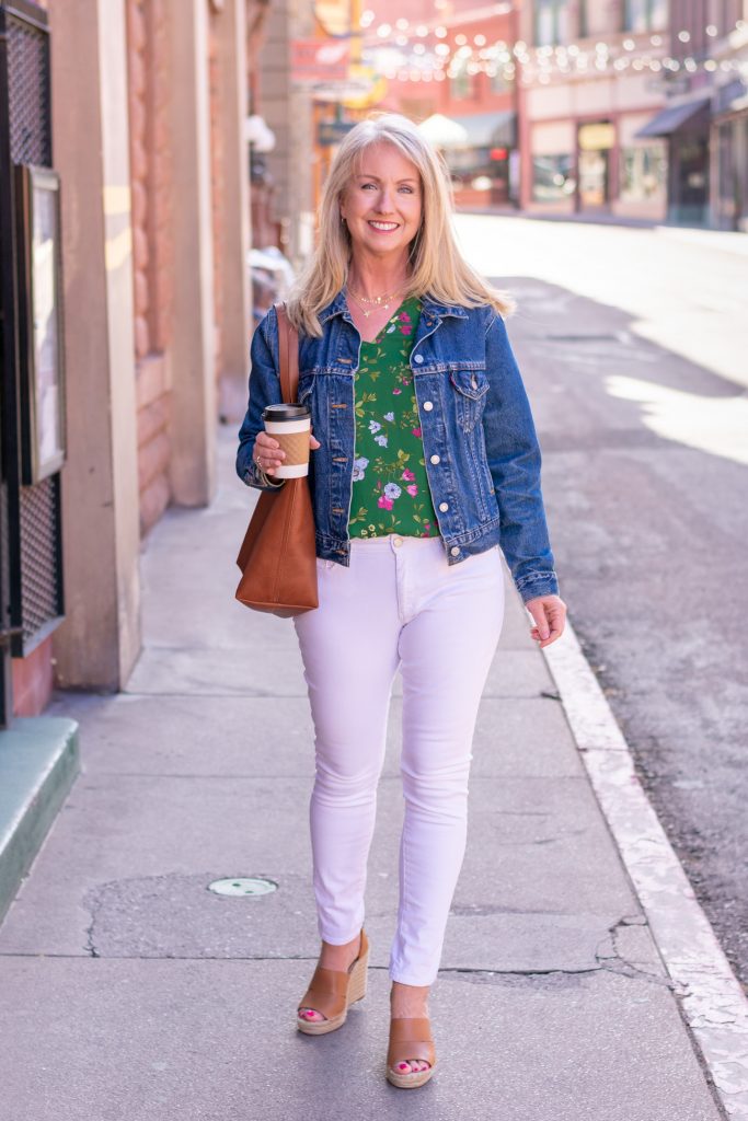 Spring Floral Top with White Jeans