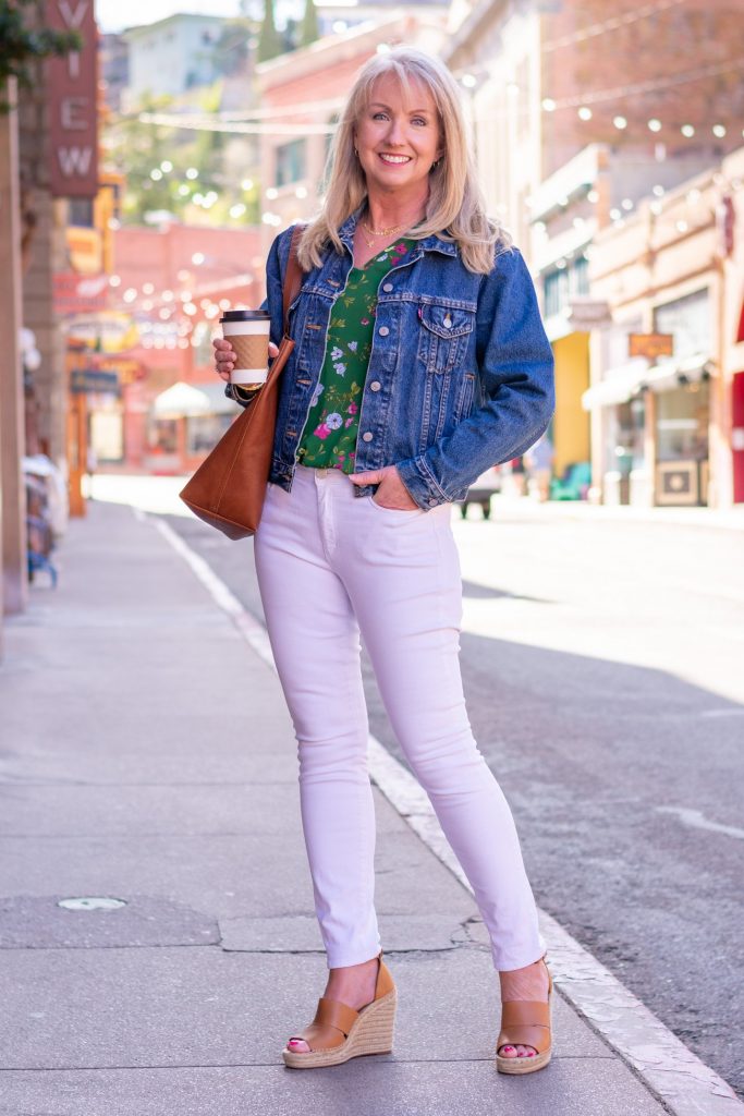 Spring Floral Top with White Jeans