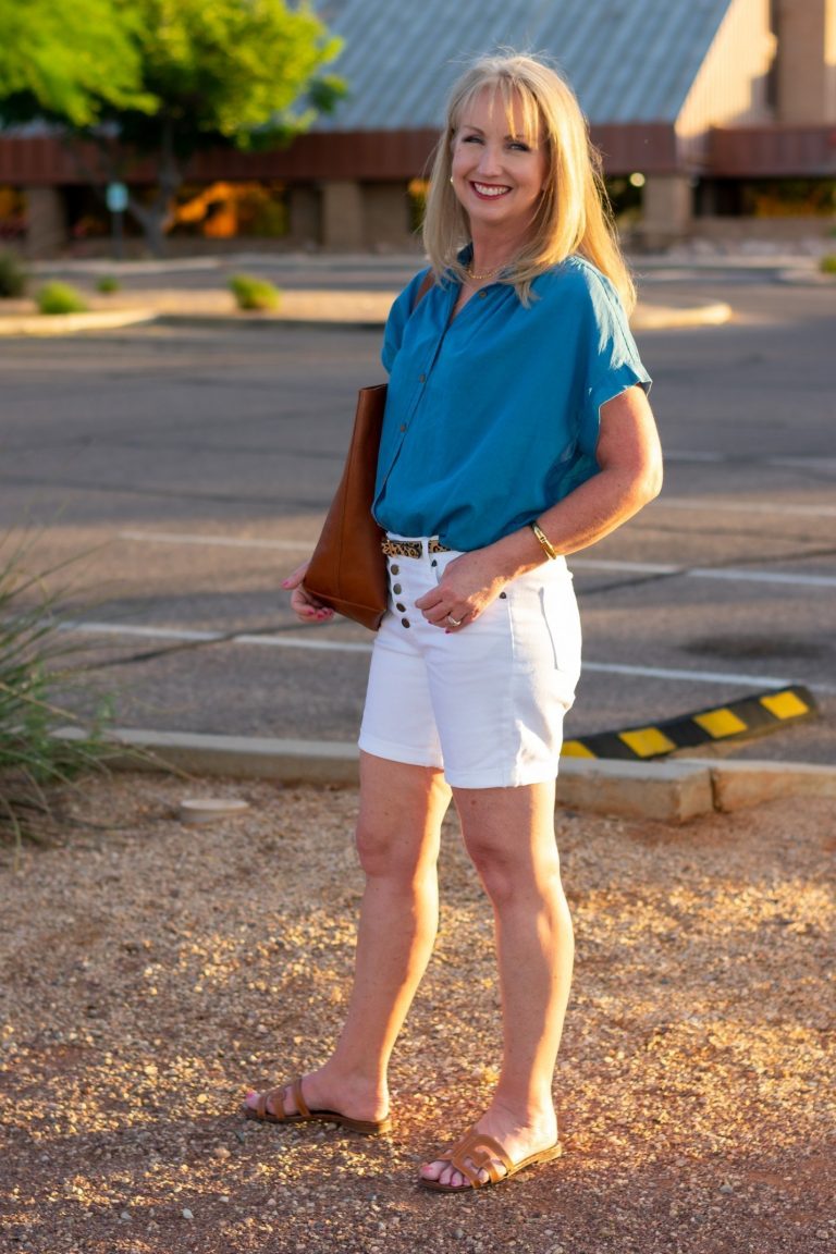Classic Summer Look with White Jean Shorts - Dressed for My Day