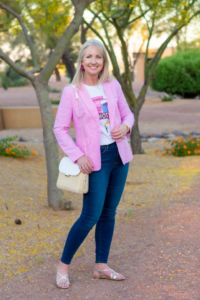 How to Style a Pink Gingham Blazer for Summer