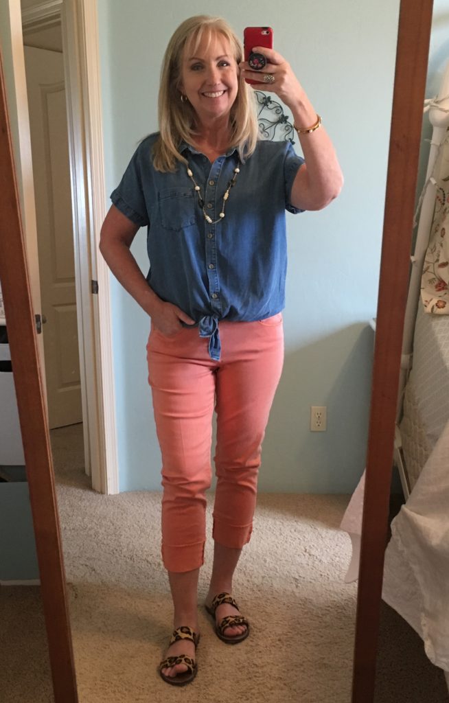Chambray & Orange Cropped Jeans