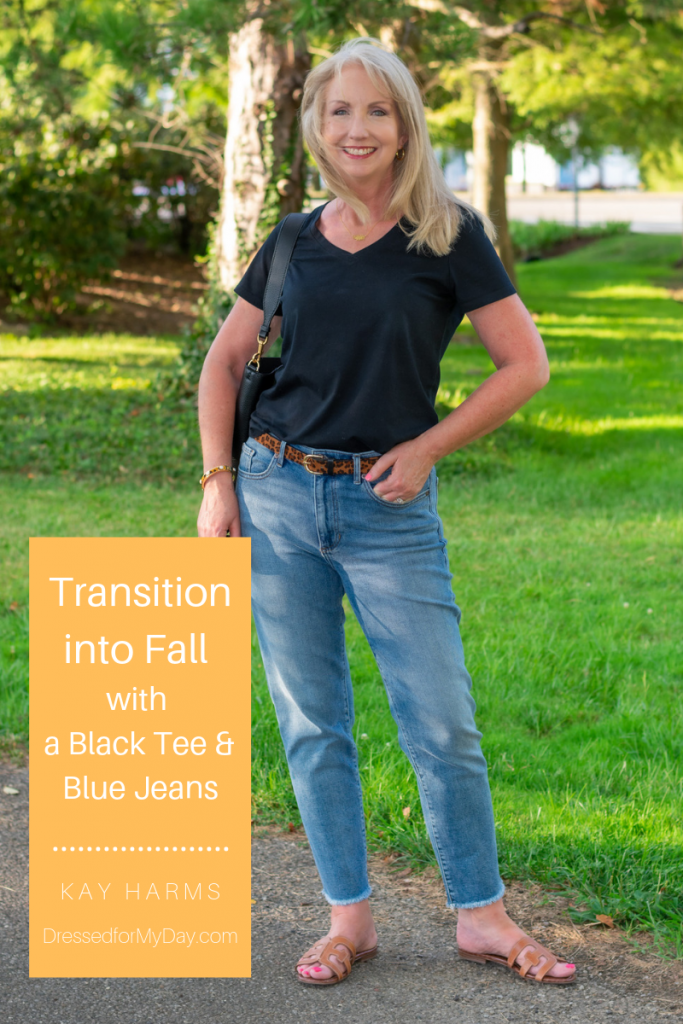 Transition into Fall with a simple Black Tee and Blue Jeans