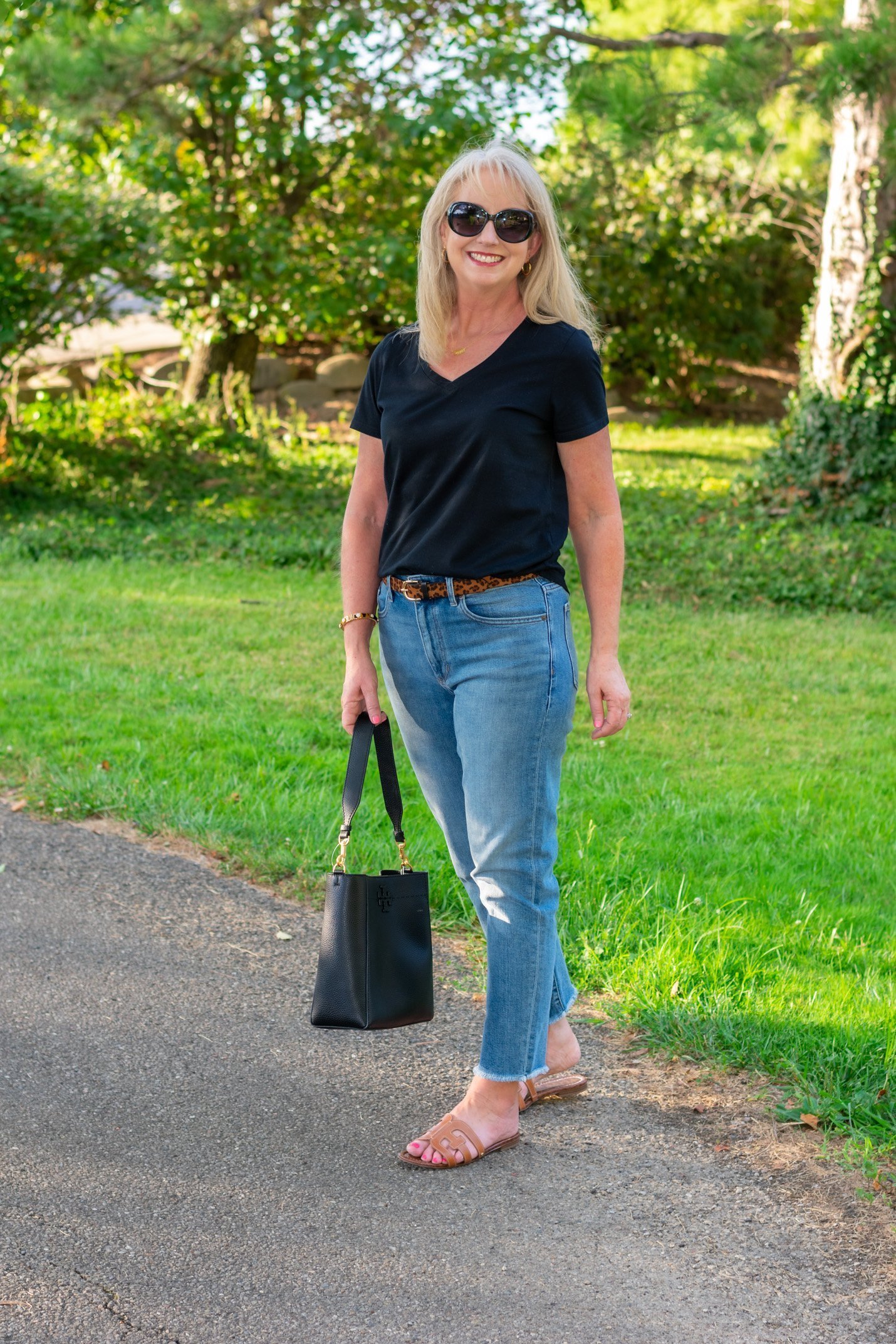 Transition Into Fall with a Black Tee and Blue Jeans - Dressed for My Day