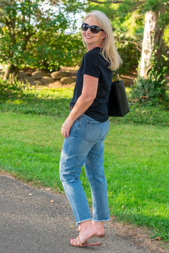 Transition Into Fall with a Black Tee and Jeans 