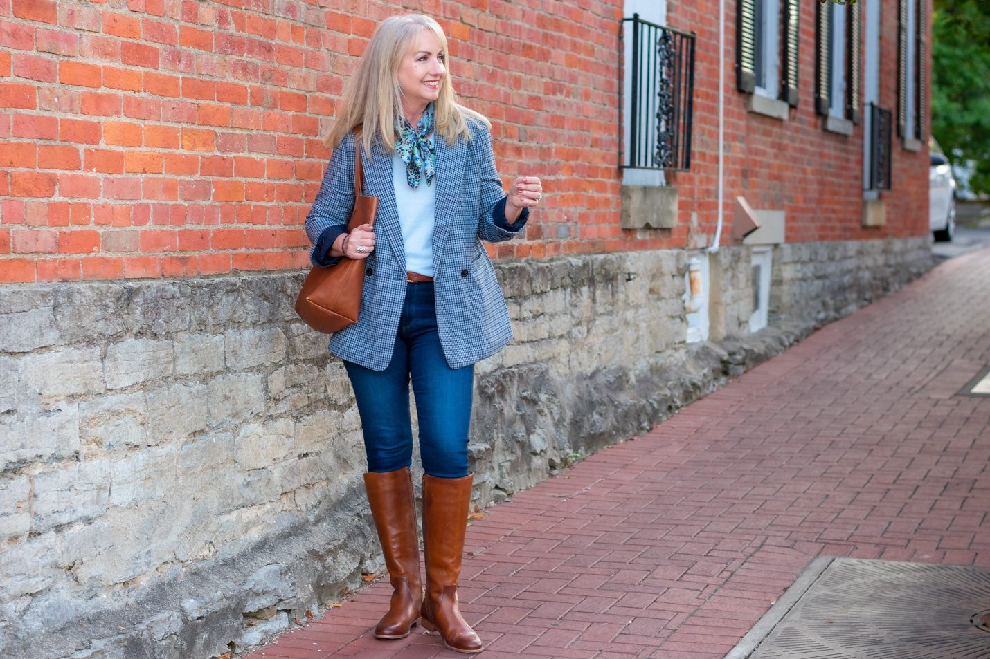 Styling Fall Colors Tone on Tone in Blue with Blazer