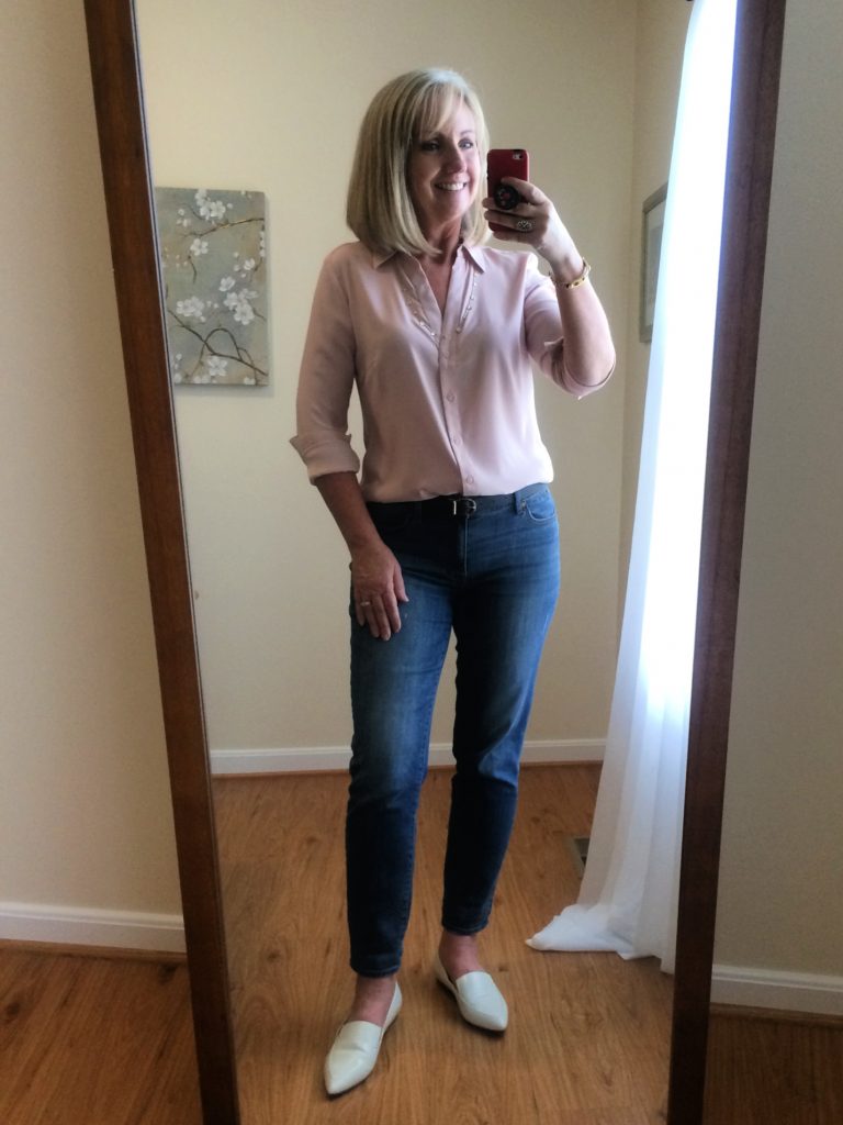 Silky blouse and jeans
