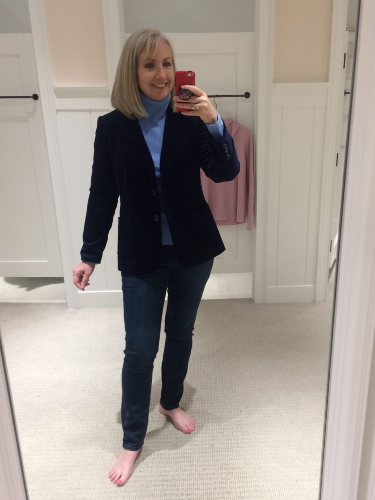 Jeans and turtleneck and blazer