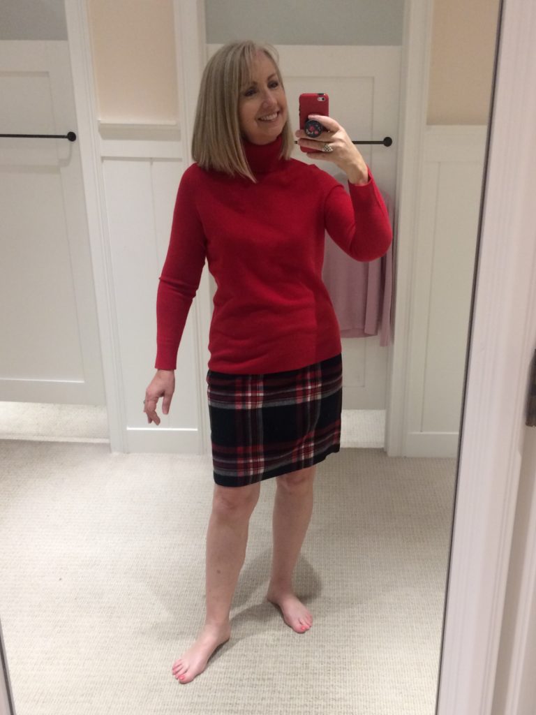red and black plaid skirt
