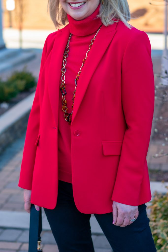 Red Blazer and Red Cashmere Turtleneck