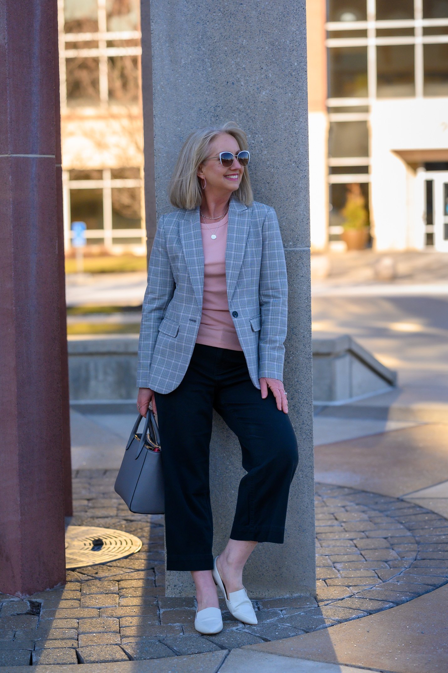 Plaid Blazer and Black Crop Pants for the Office