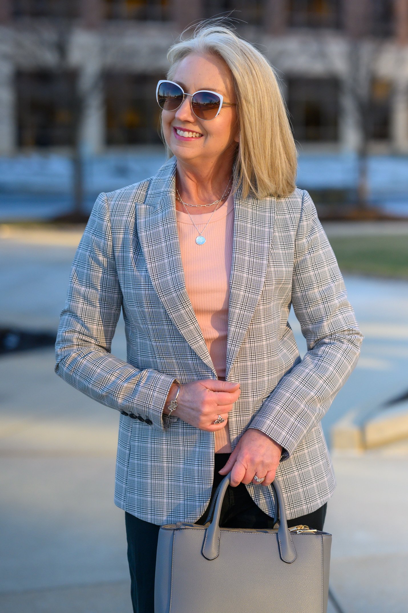 Plaid Blazer and Black Crop Pants for the Office