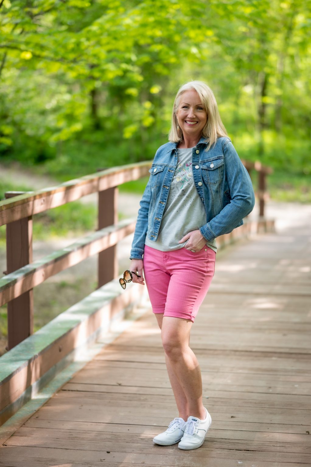 Summer Casual Look with Colored Denim Shorts - Dressed for My Day