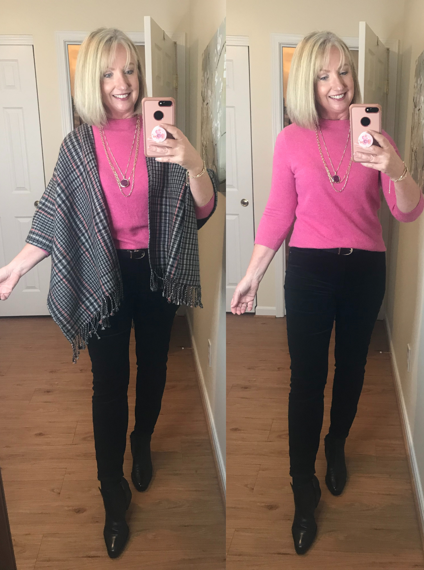 Pink Cashmere with Black Cords & Ruana