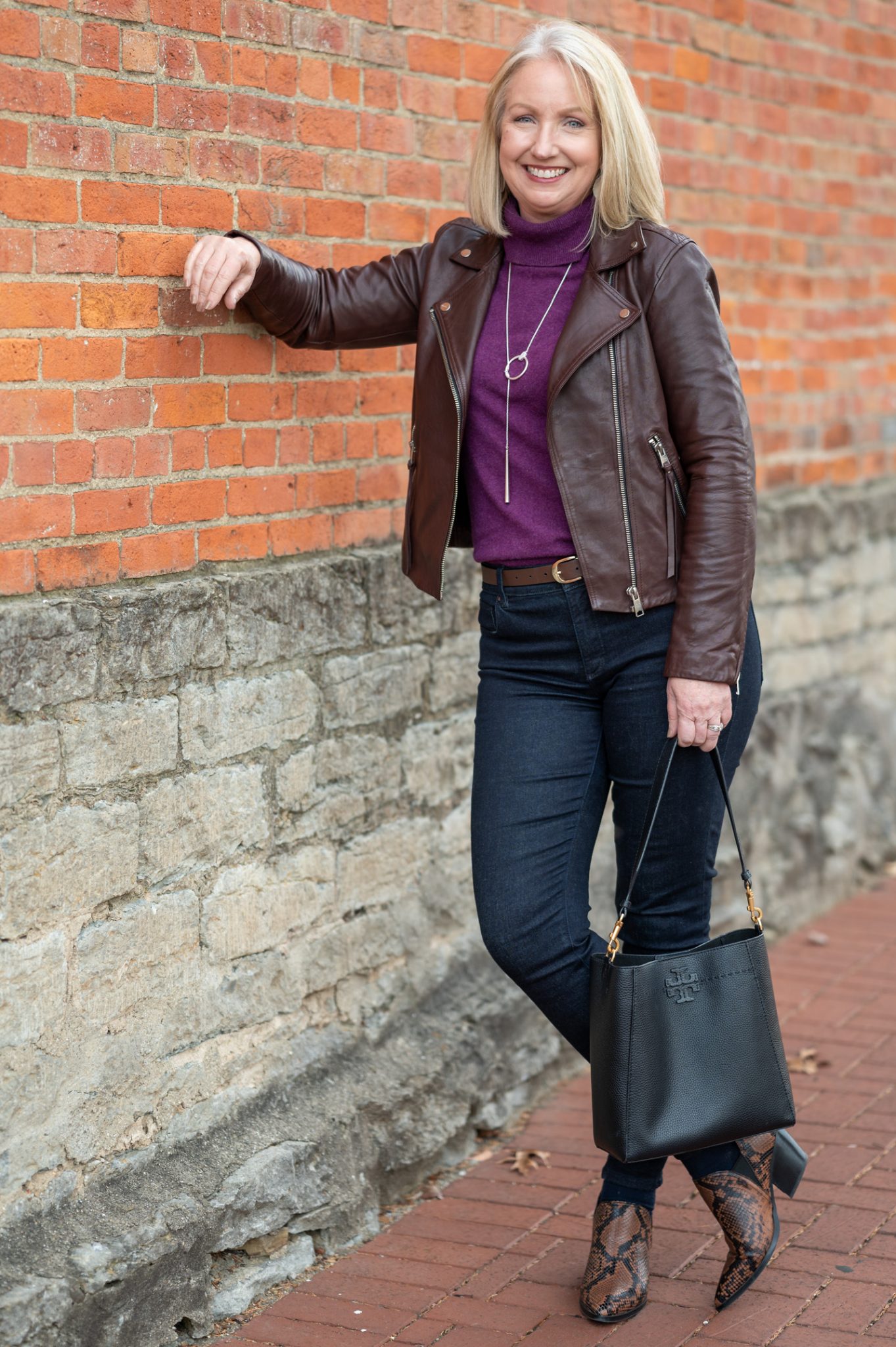 Leather Moto Jacket & Jeans Outfit - or 