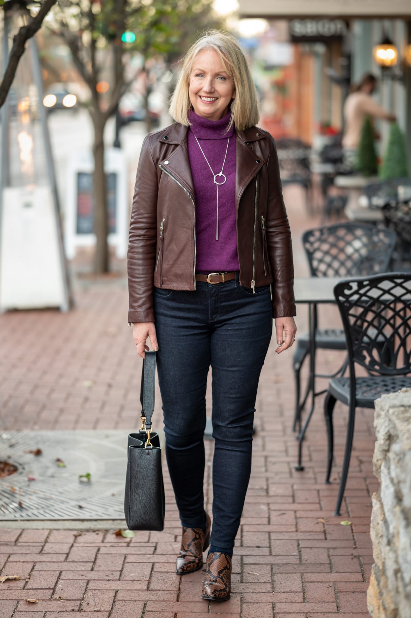 Leather Moto Jacket & Jeans Outfit - or 