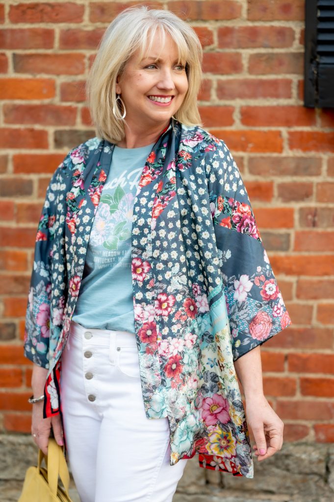 Graphic Tee and Floral Kimono for Spring - Dressed for My Day