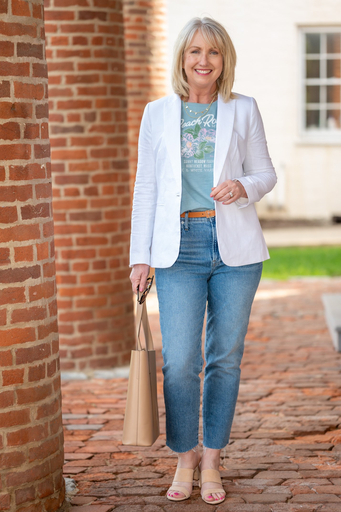 White Linen Blazer Outfit for Spring