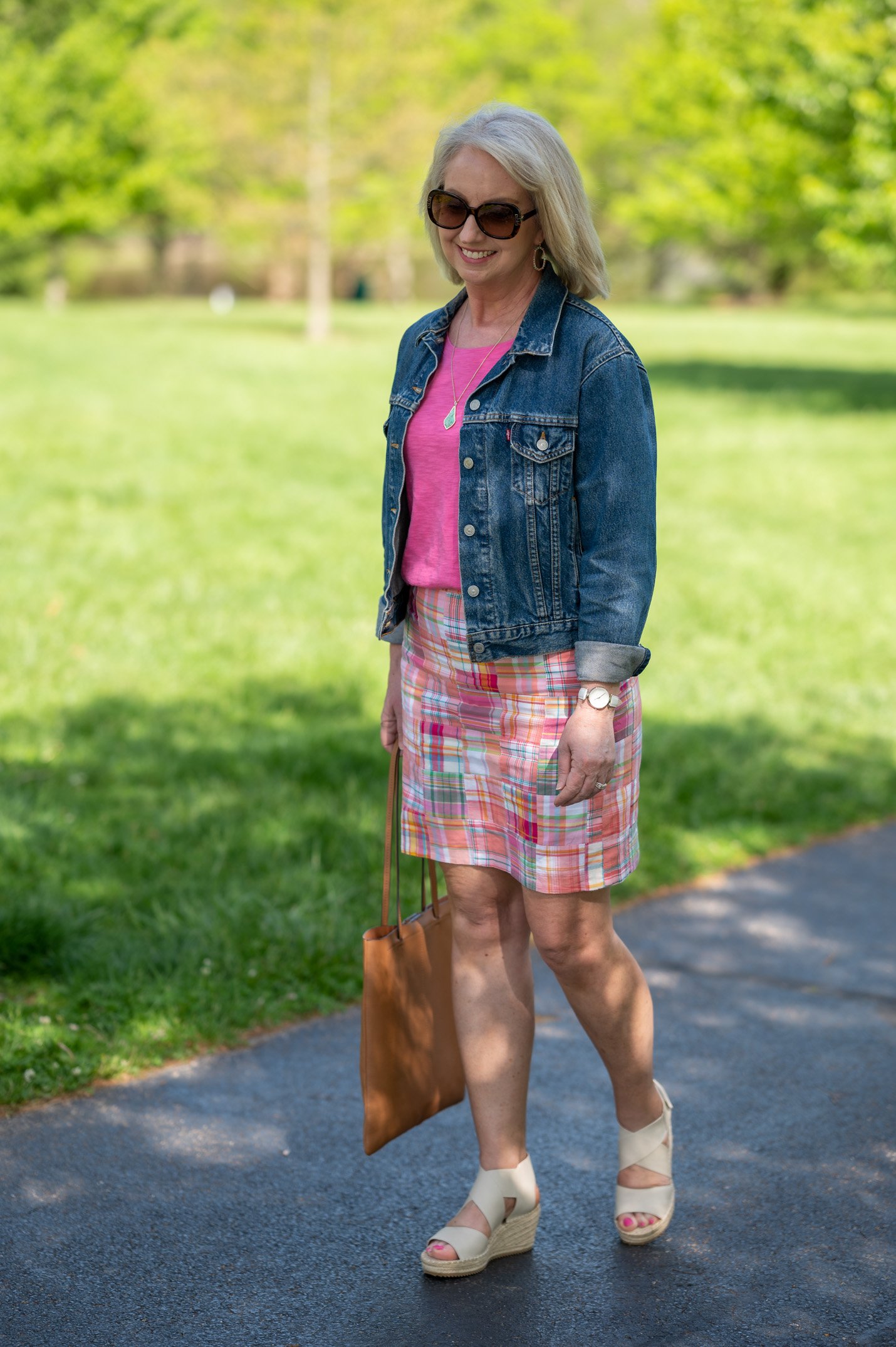 Colorful A-Line Skirt with Pink Top