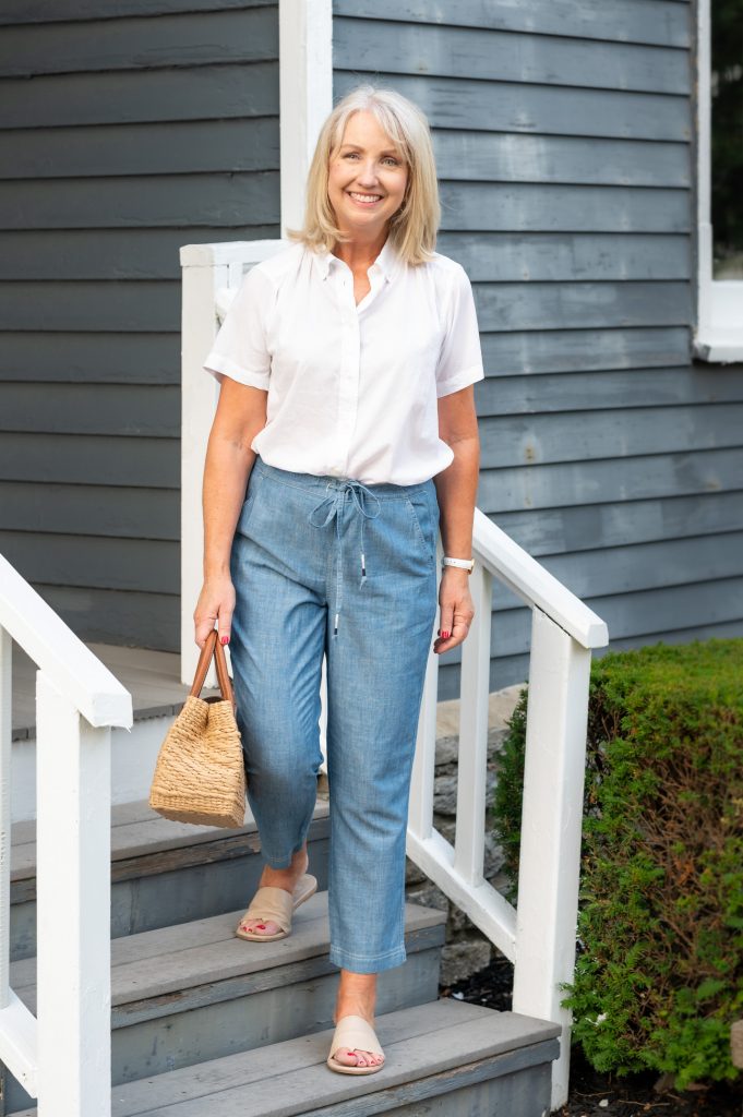 Summer Outfit with Chambray Tie-Waist Pants - Dressed for My Day