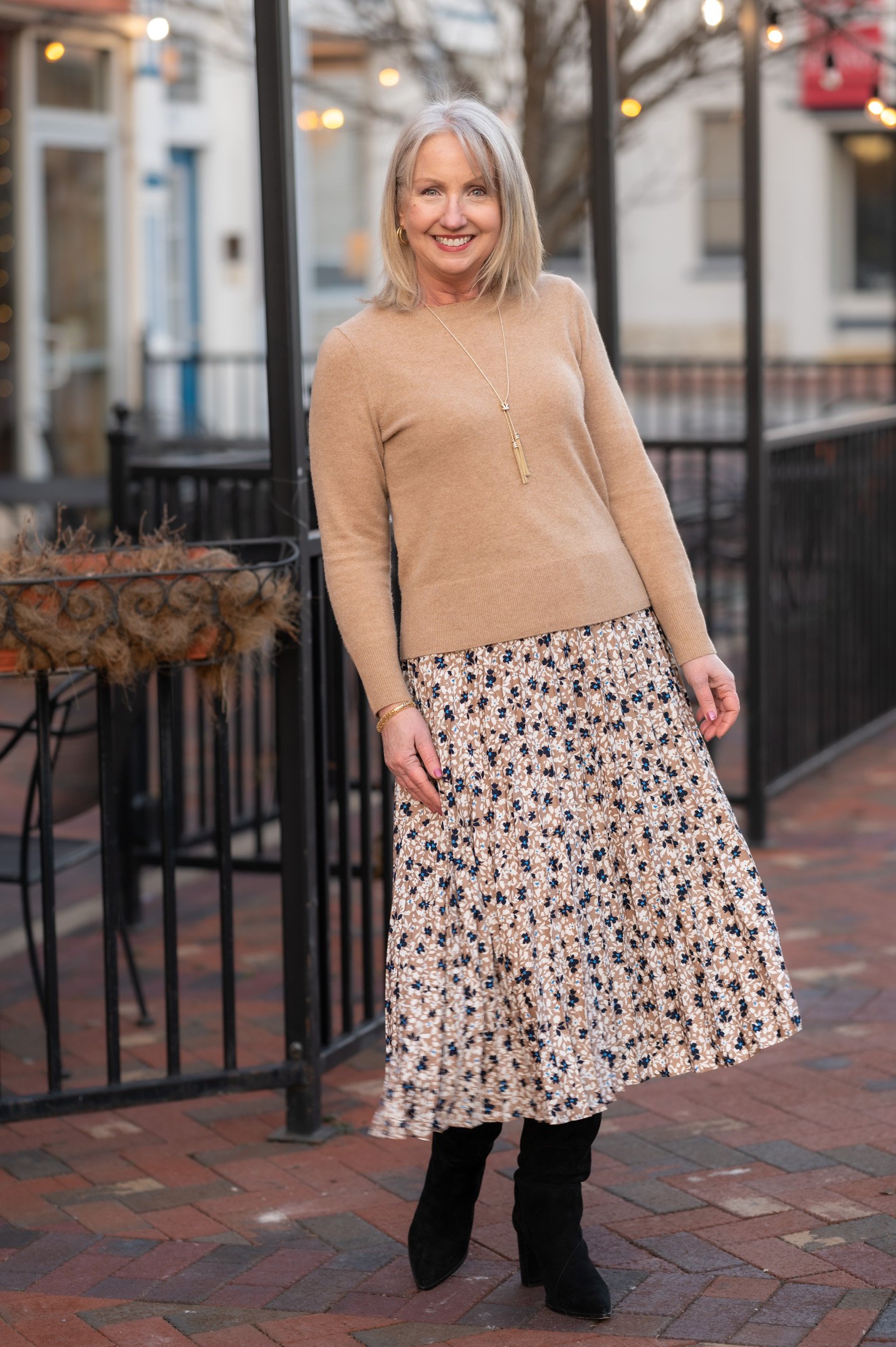 Pleated Midi Skirt and Cashmere Sweater