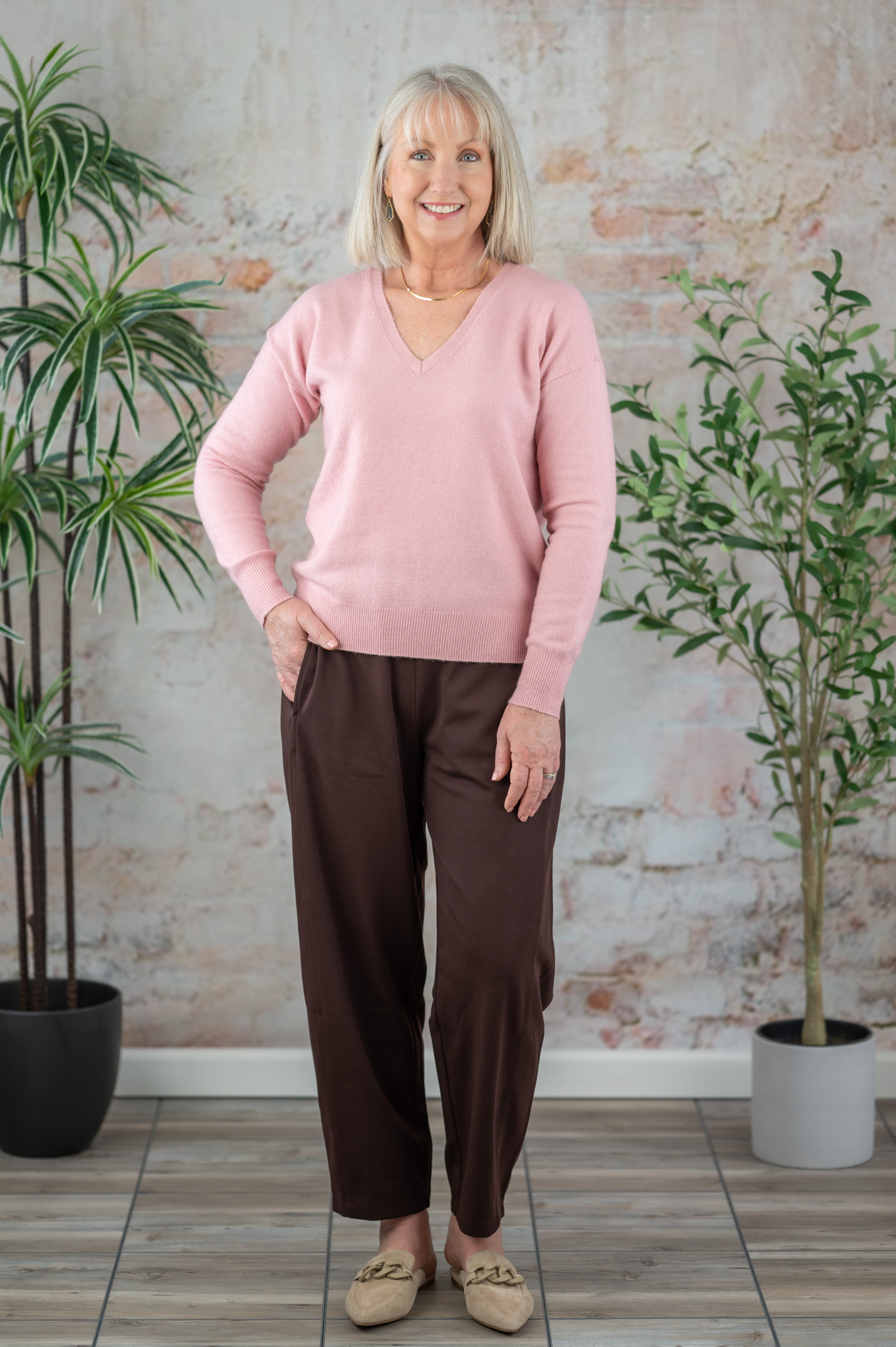 Eileen Fisher pants and Nordstrom cashmere sweater