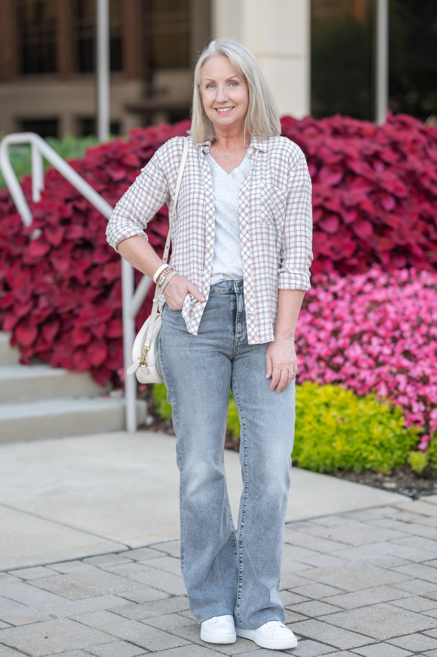 Styling Grey Jeans and a Rails Plaid Shirt