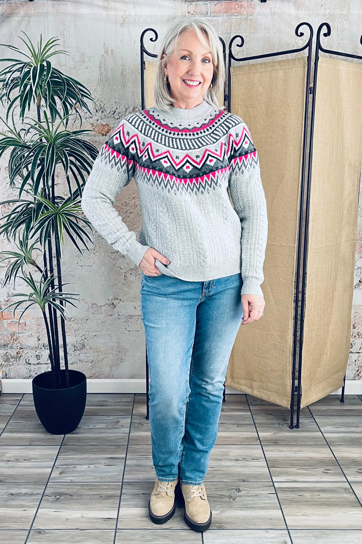 Fair Isle cable knit sweater
