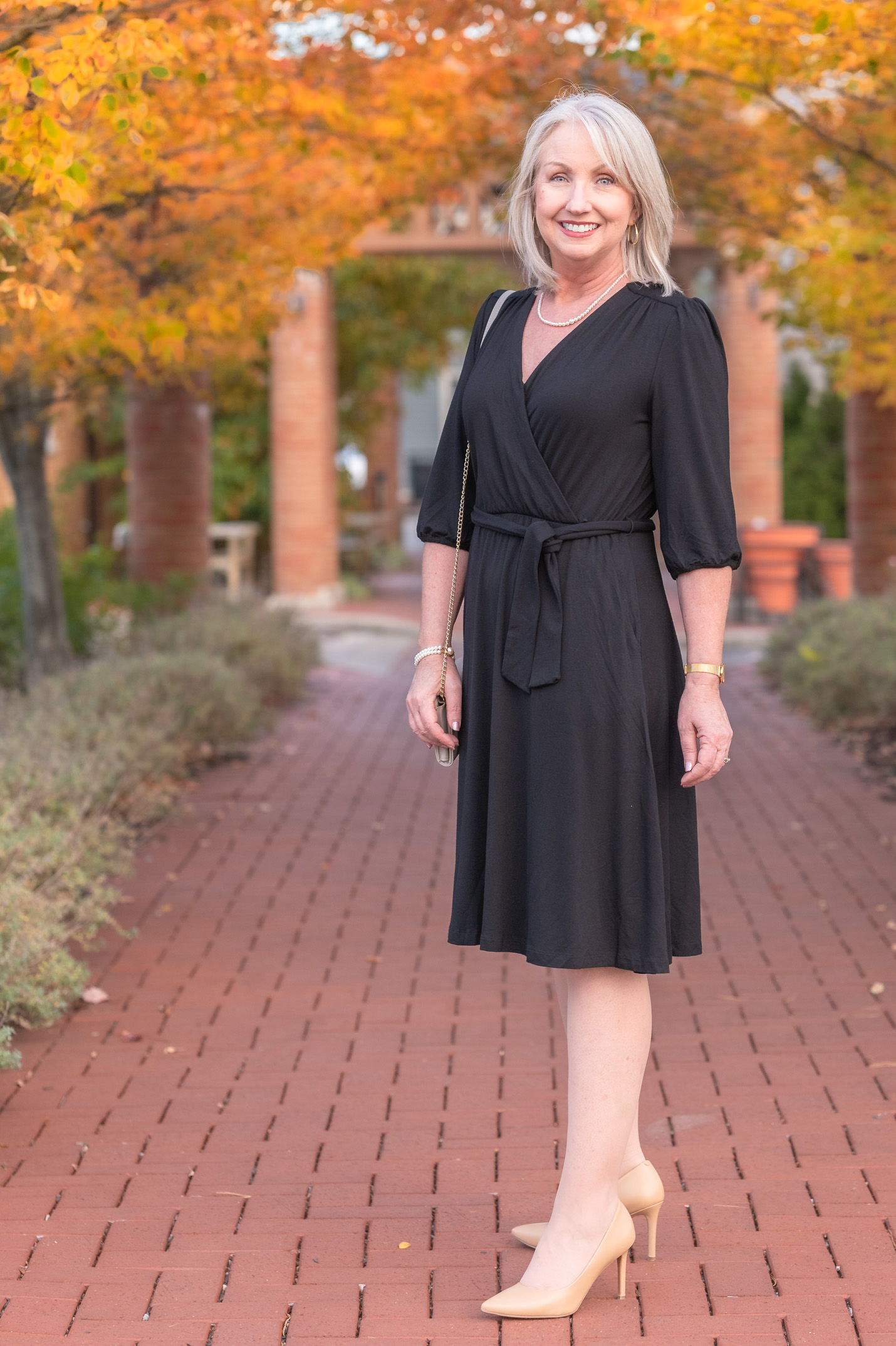 Black Tie-Front Fit and Flare Dress for Fall
