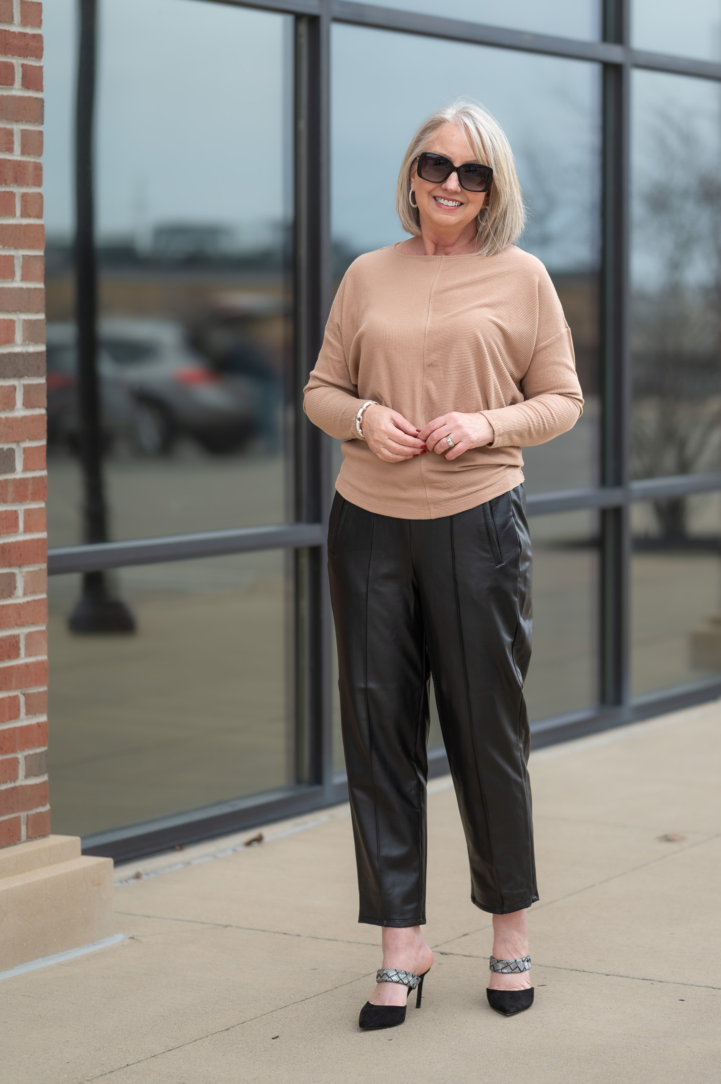Faux Leather Pants with Ribbed Top