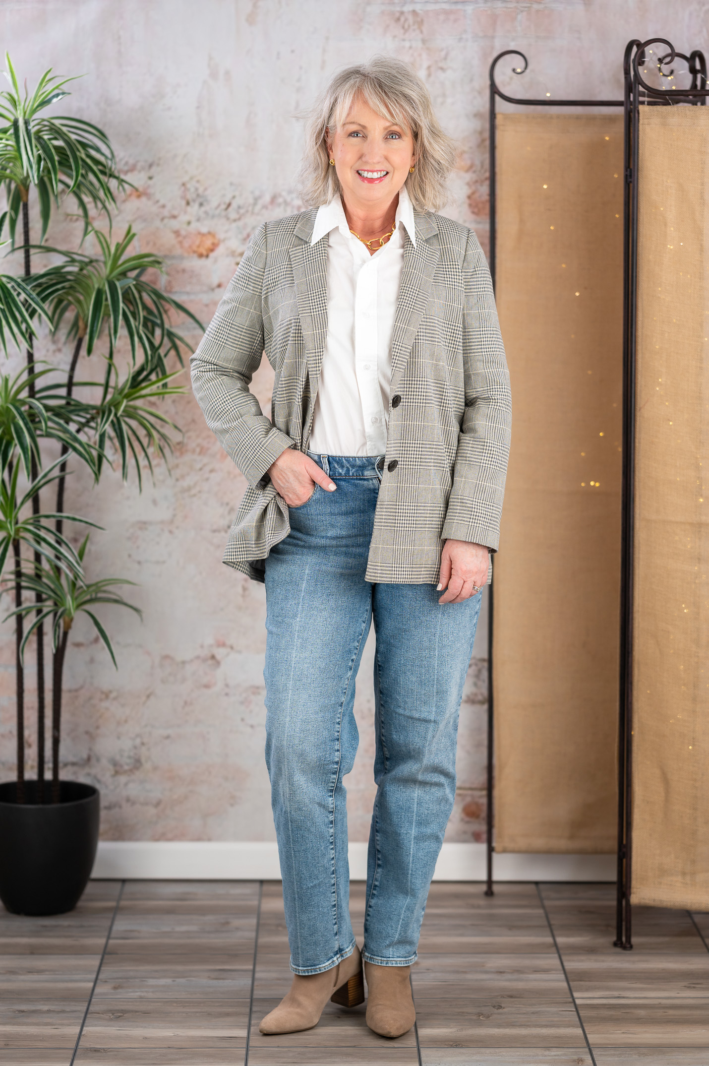 a Blazer with Relaxed Fit Straight Leg Jeans