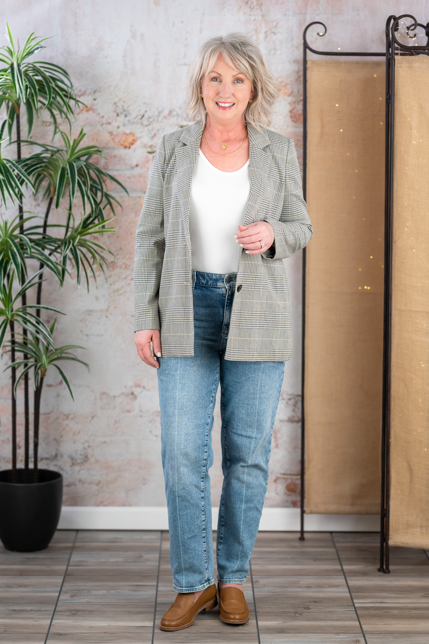a Blazer with Relaxed Fit Straight Leg Jeans