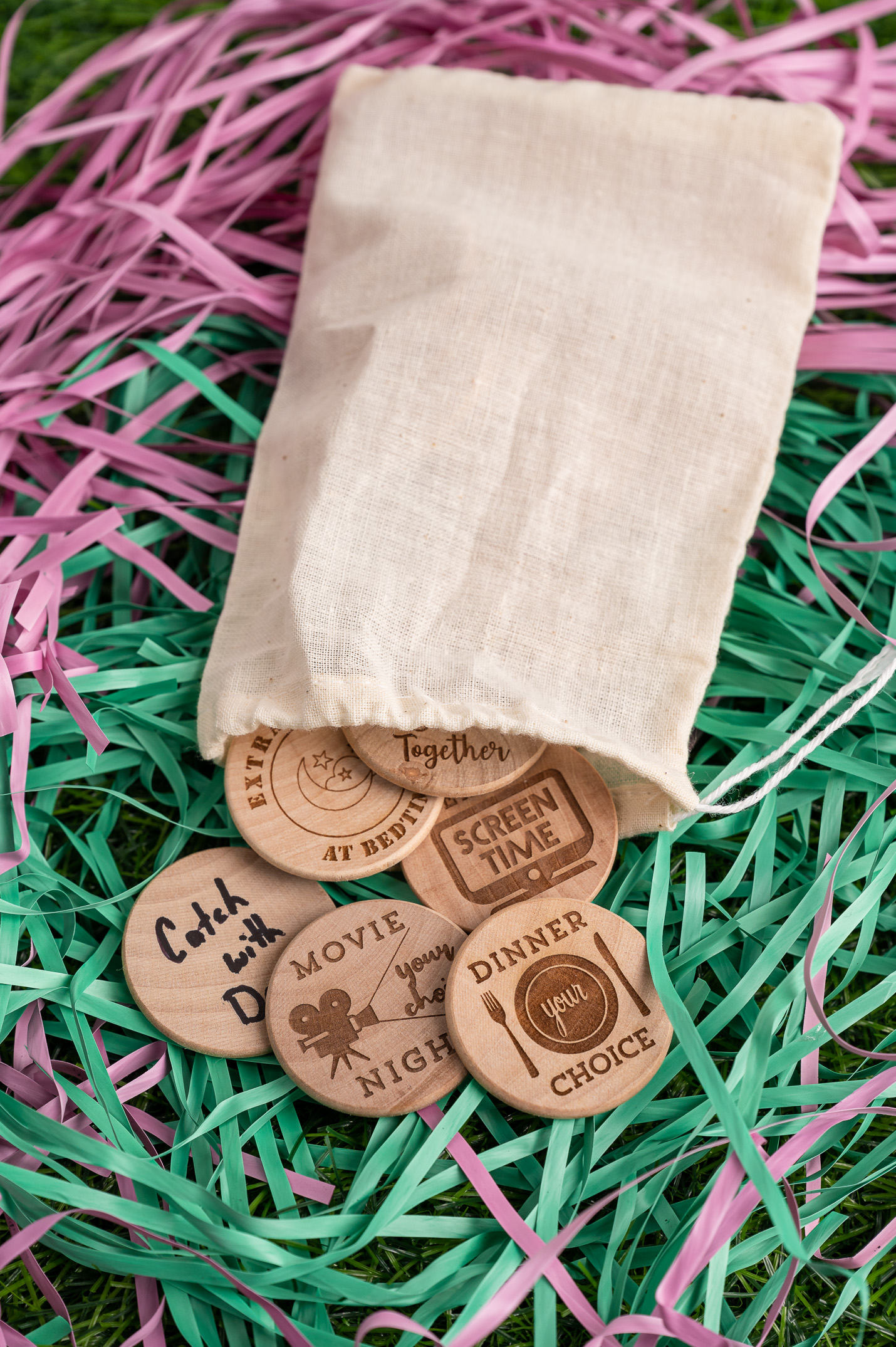 wooden prize tokens